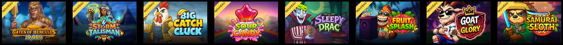 Casino Joka Club sélection de nouveaux jeux avec Gates of Hercules, Storm Talisman, Big Catch Cluck, Sour Candy, Sleepy Drac, Fruit Splash, Goat to Glory et Samurai Sloth